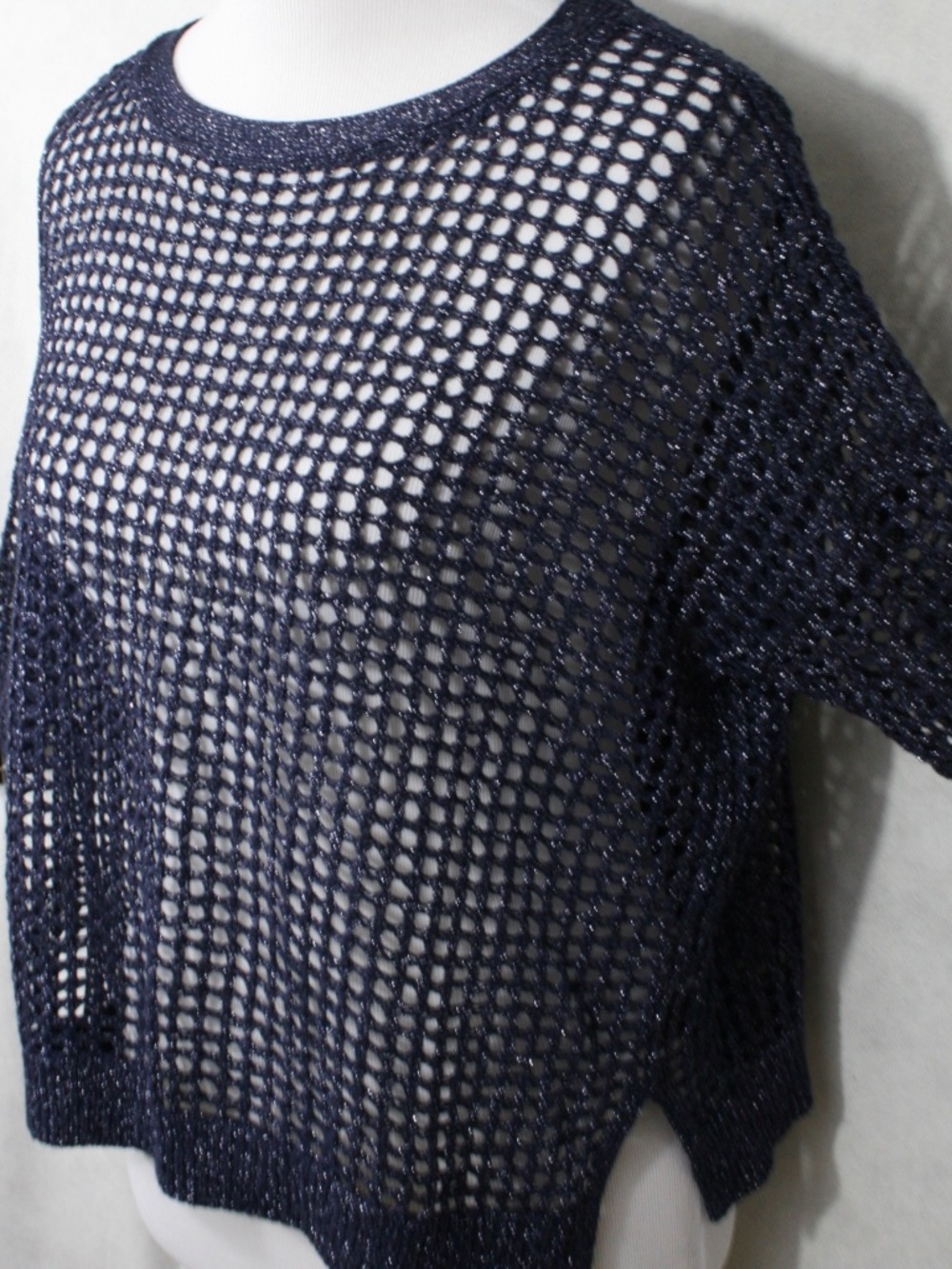 Express Blue Glitter Rayon Blend Sheer Top Blouse SZ S/P EUC